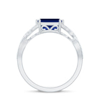 Certified 1.75 Carat Lab Created Blue Sapphire East West Engagement Ring with Diamond Crossover Shank