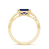 Certified 1.75 Carat Lab Created Blue Sapphire East West Engagement Ring with Diamond Crossover Shank