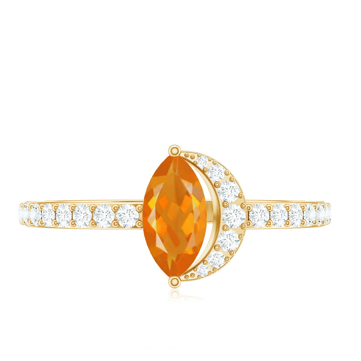 Minimal Marquise fire opal and diamond engagement ring by Rosec Jewels, featuring a marquise-shaped fire opal with diamond accents.