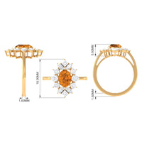 2.25 CT Oval Cut Citrine Cocktail Ring with Moissanite Stones