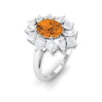 2.25 CT Oval Cut Citrine Cocktail Ring with Moissanite Stones