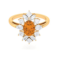 2.25 CT Oval Cut Citrine Cocktail Ring with Moissanite Stones