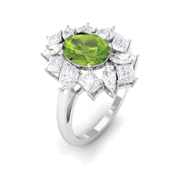 2.25 CT Natural Peridot Cocktail Ring with Moissanite Stones