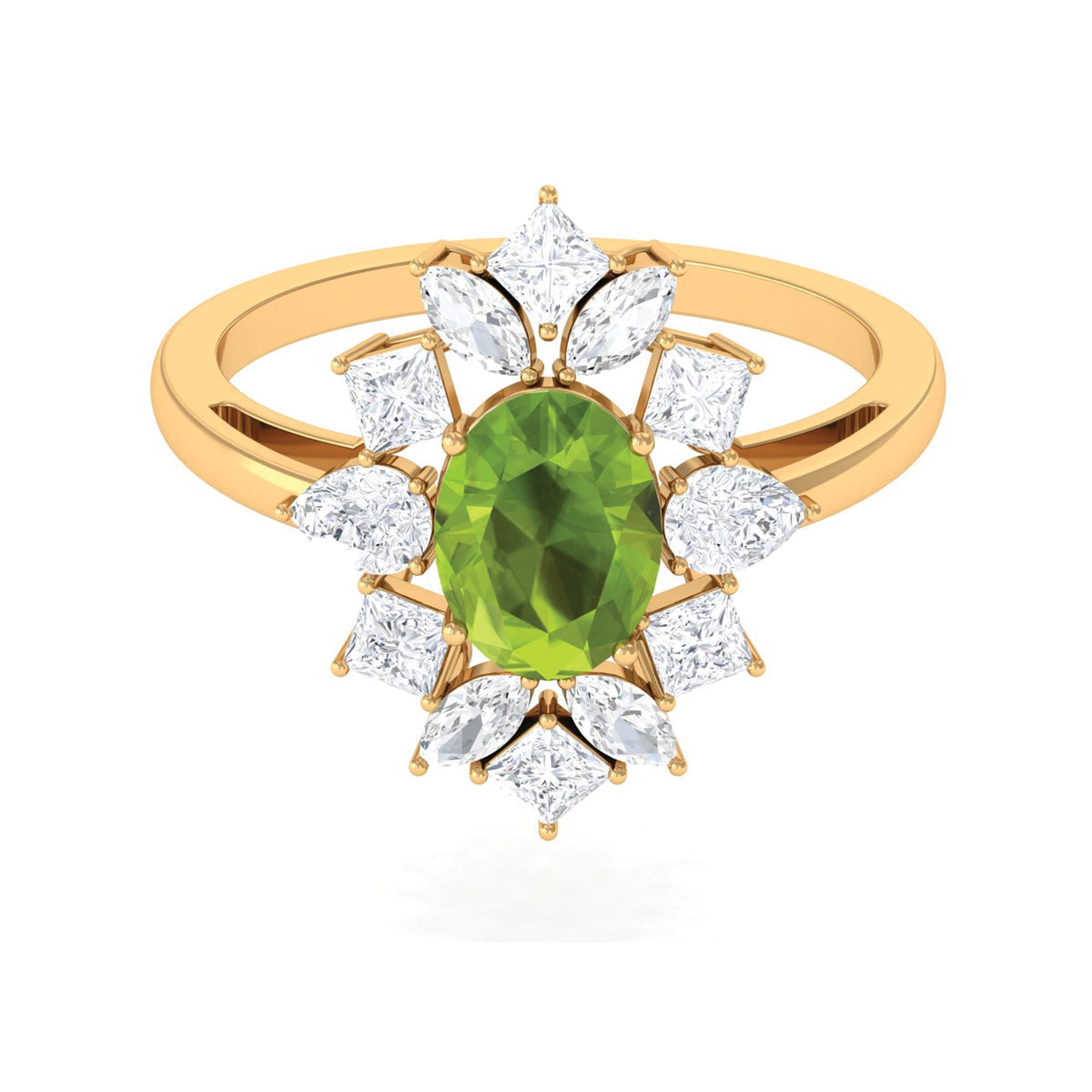 2.25 CT Natural Peridot Cocktail Ring with Moissanite Stones
