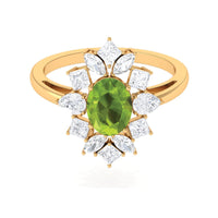 2.25 CT Natural Peridot Cocktail Ring with Moissanite Stones
