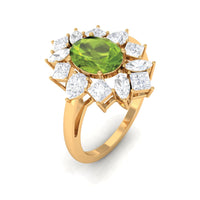 2.25 CT Natural Peridot Cocktail Ring with Moissanite Stones