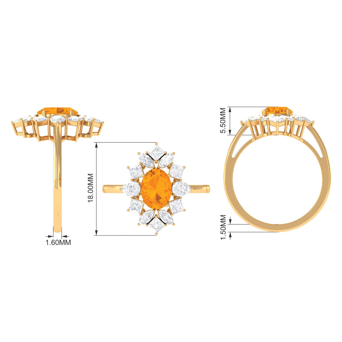 Oval fire opal cocktail ring with moissanite accents by Rosec Jewels, showcasing a sparkling gemstone and elegant band design.