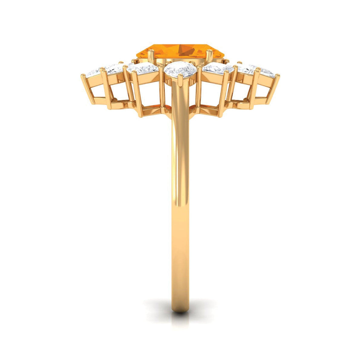 2.25 CT oval fire opal cocktail ring with moissanite accents by Rosec Jewels, featuring a vibrant orange gemstone and sparkling stones.