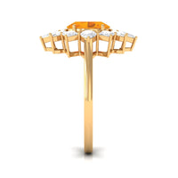 2.25 CT oval fire opal cocktail ring with moissanite accents by Rosec Jewels, featuring a vibrant orange gemstone and sparkling stones.