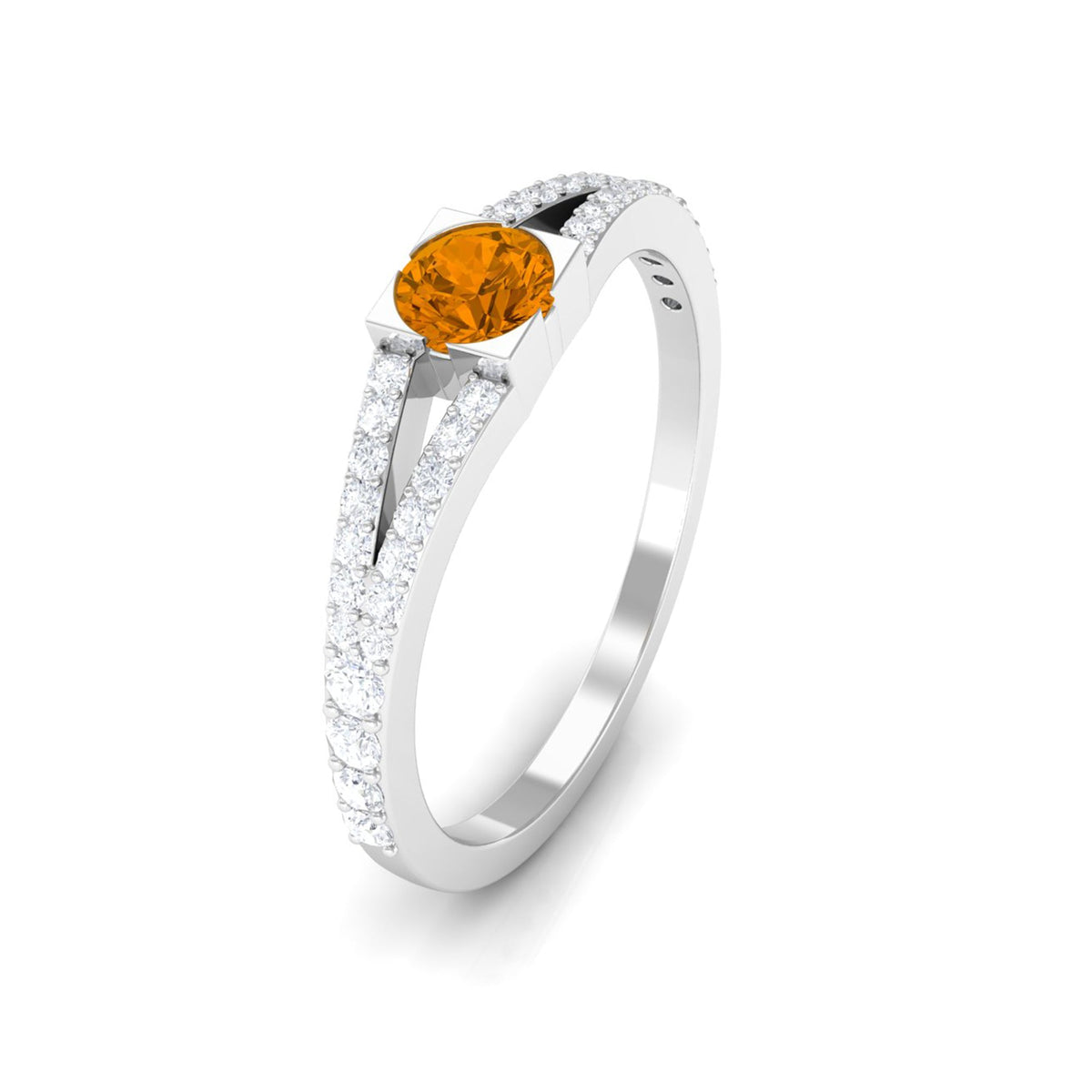 0.50 CT Split Shank Citrine Promise Ring with Diamond Accent