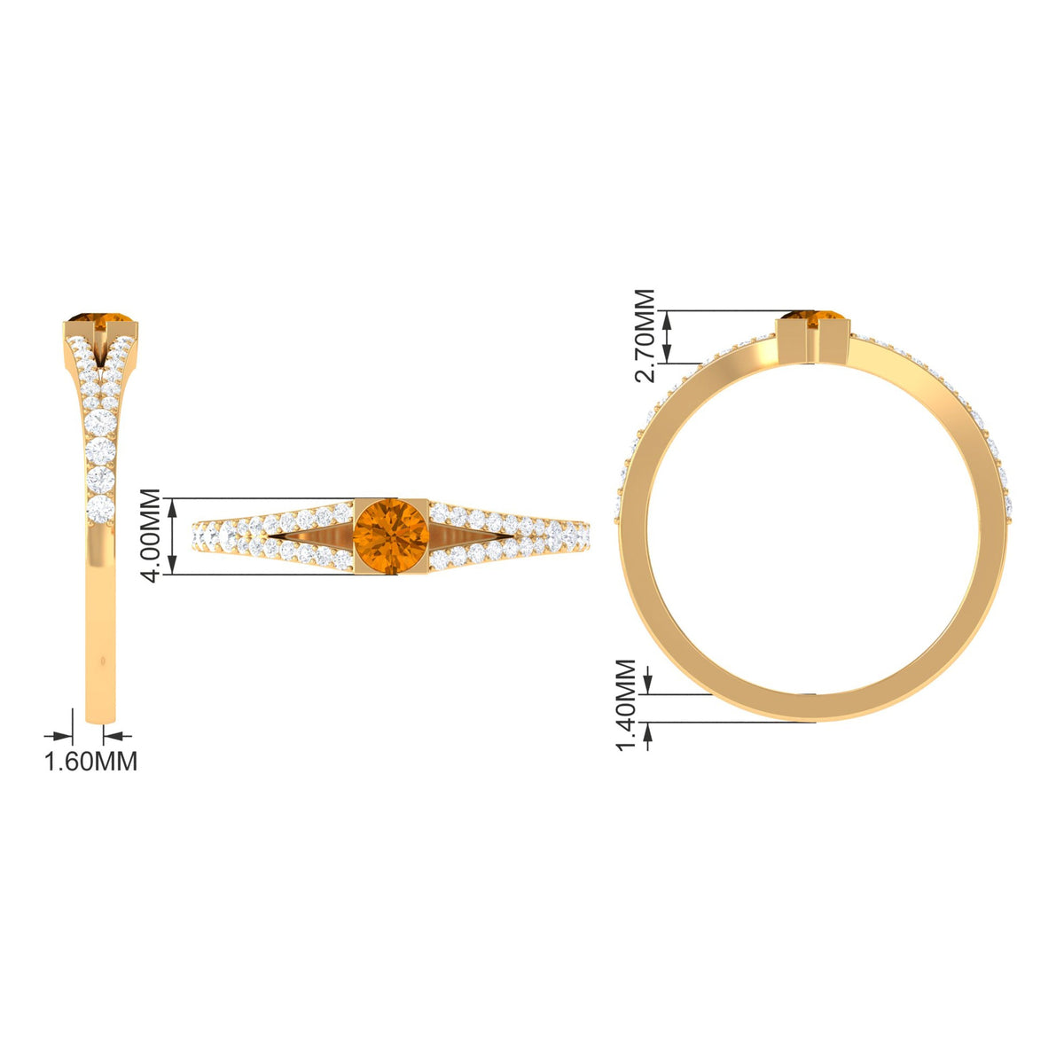 0.50 CT Split Shank Citrine Promise Ring with Diamond Accent