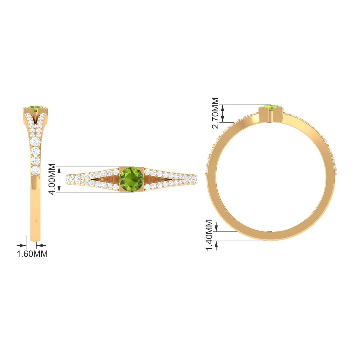 0.50 CT Split Shank Peridot Promise Ring with Diamond Accent