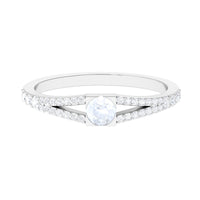 Minimal moonstone and diamond promise ring with split shank design from Rosec Jewels, featuring 3/4 ct stones and elegant craftsmanship.