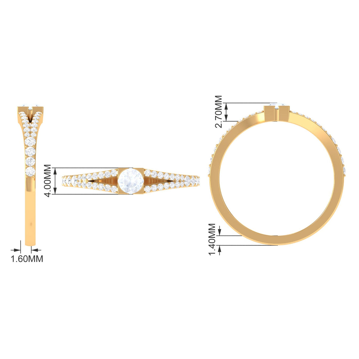 Rosec Jewels 3/4 CT moonstone and diamond promise ring featuring a split shank design and elegant gold band.