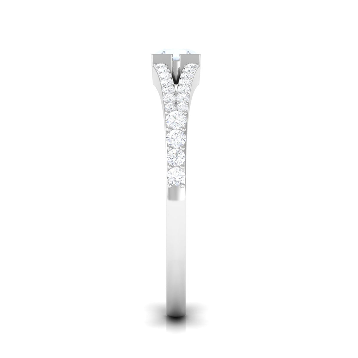Minimal moonstone and diamond split shank promise ring by Rosec Jewels featuring 3/4 ct of gemstones and a sleek band design.