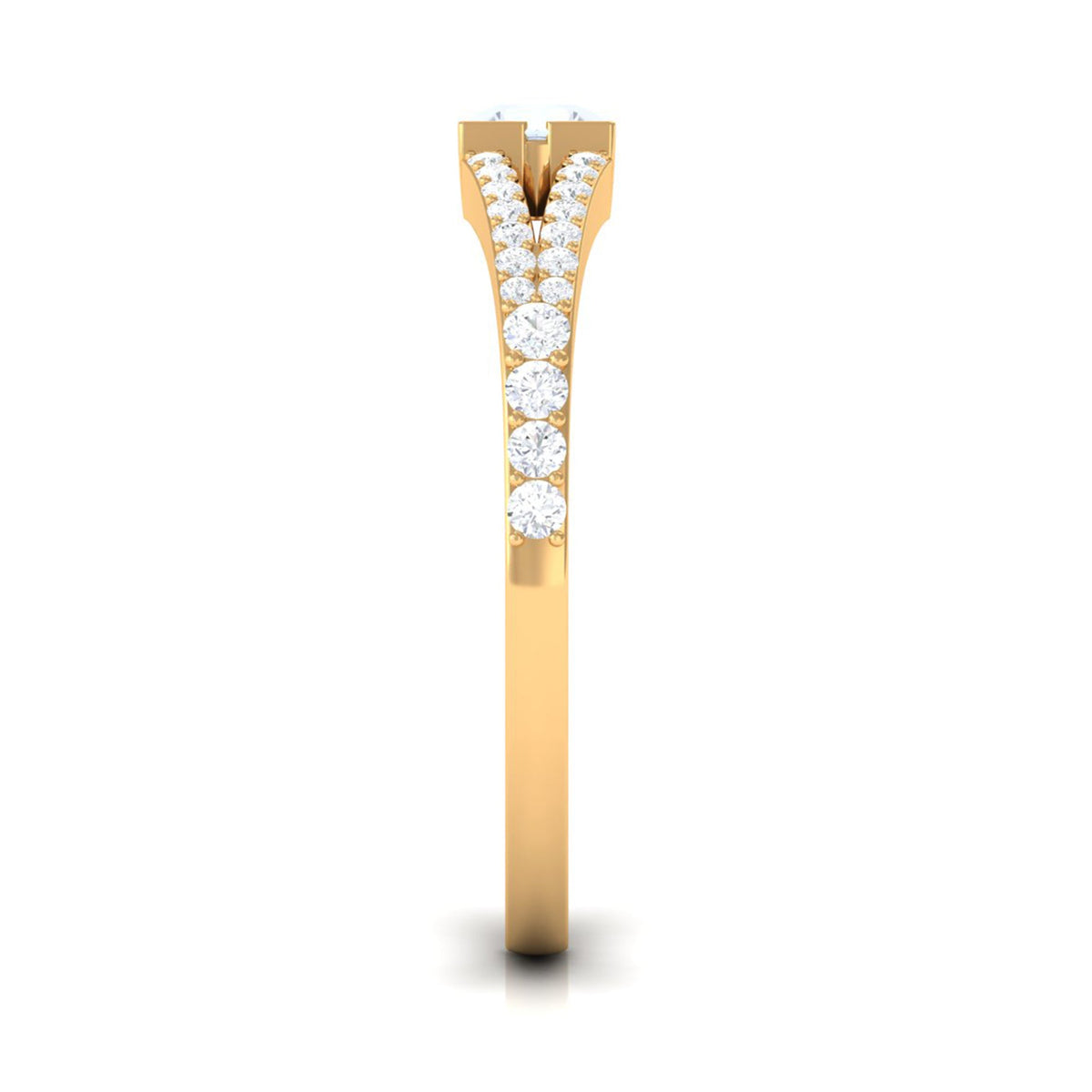 Minimal moonstone and diamond split shank promise ring by Rosec Jewels featuring 3/4 carat total weight.