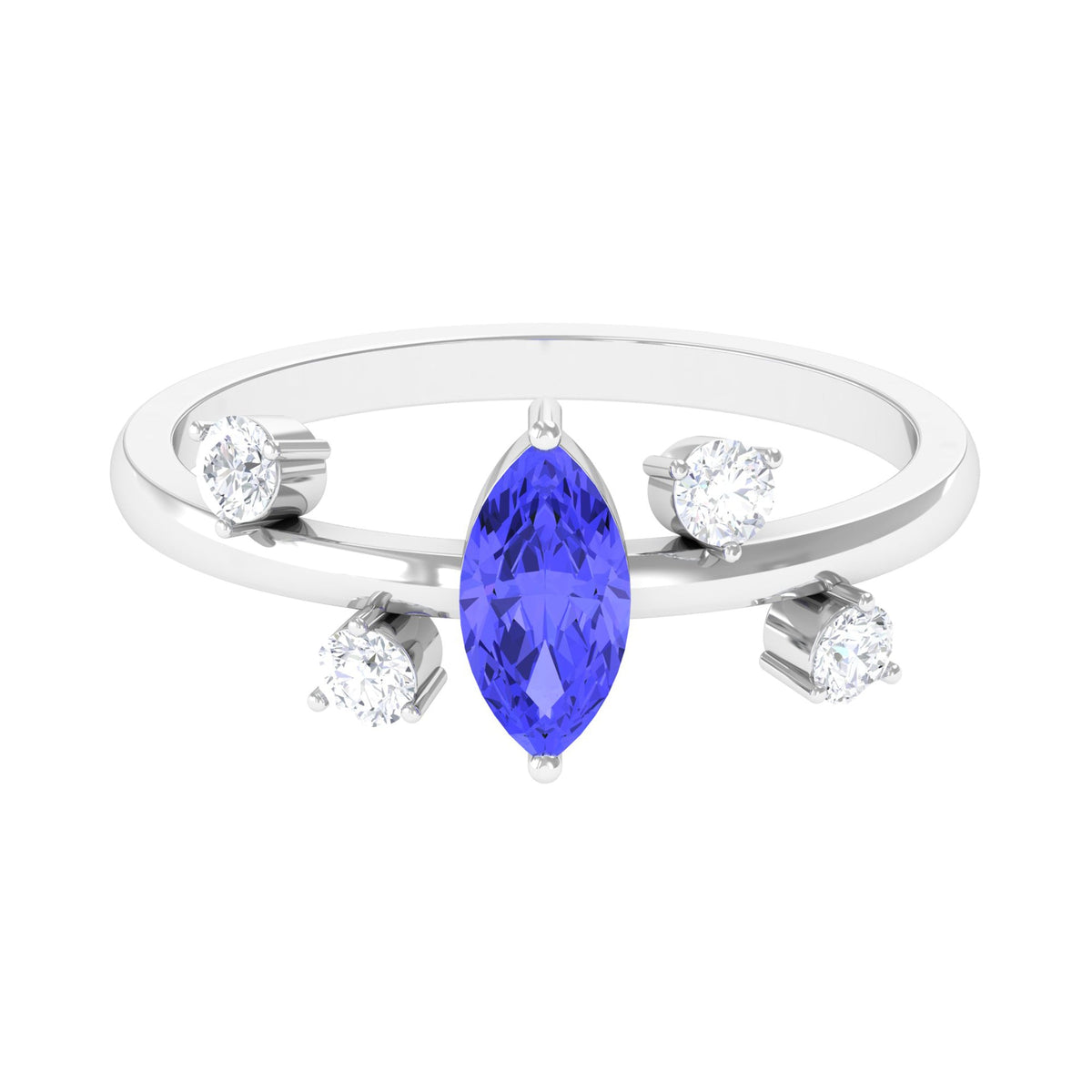 Rosec Jewels 1 CT Marquise Tanzanite minimal solitaire ring with scatter diamonds, featuring a marquise-shaped tanzanite gemstone.