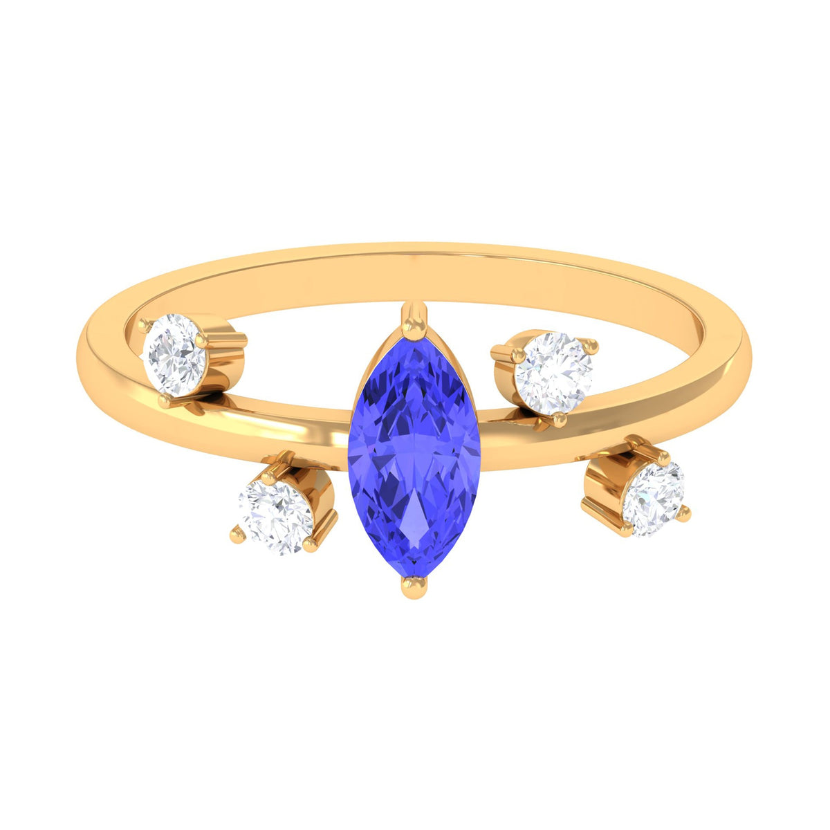 Marquise Tanzanite solitaire ring with scatter diamonds from Rosec Jewels, showcasing a elegant 1 carat gemstone and delicate band.