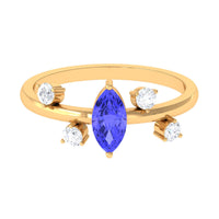 Marquise Tanzanite solitaire ring with scatter diamonds from Rosec Jewels, showcasing a elegant 1 carat gemstone and delicate band.