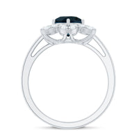 7mm Round London Blue Topaz Floral Engagement Ring with Diamond