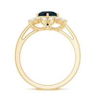 7mm Round London Blue Topaz Floral Engagement Ring with Diamond