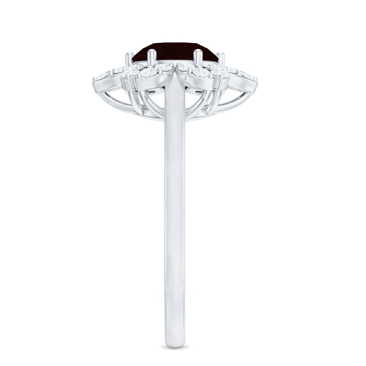 Certified Natural 8mm Garnet Flower Engagement Ring with Diamond