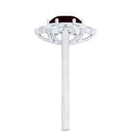 Certified Natural 8mm Garnet Flower Engagement Ring with Diamond