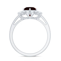 Certified Natural 8mm Garnet Flower Engagement Ring with Diamond