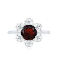 Certified Natural 8mm Garnet Flower Engagement Ring with Diamond