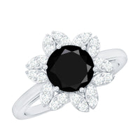 Certified 2 Carat Lab Grown Black and White Diamond Flower Engagement Ring