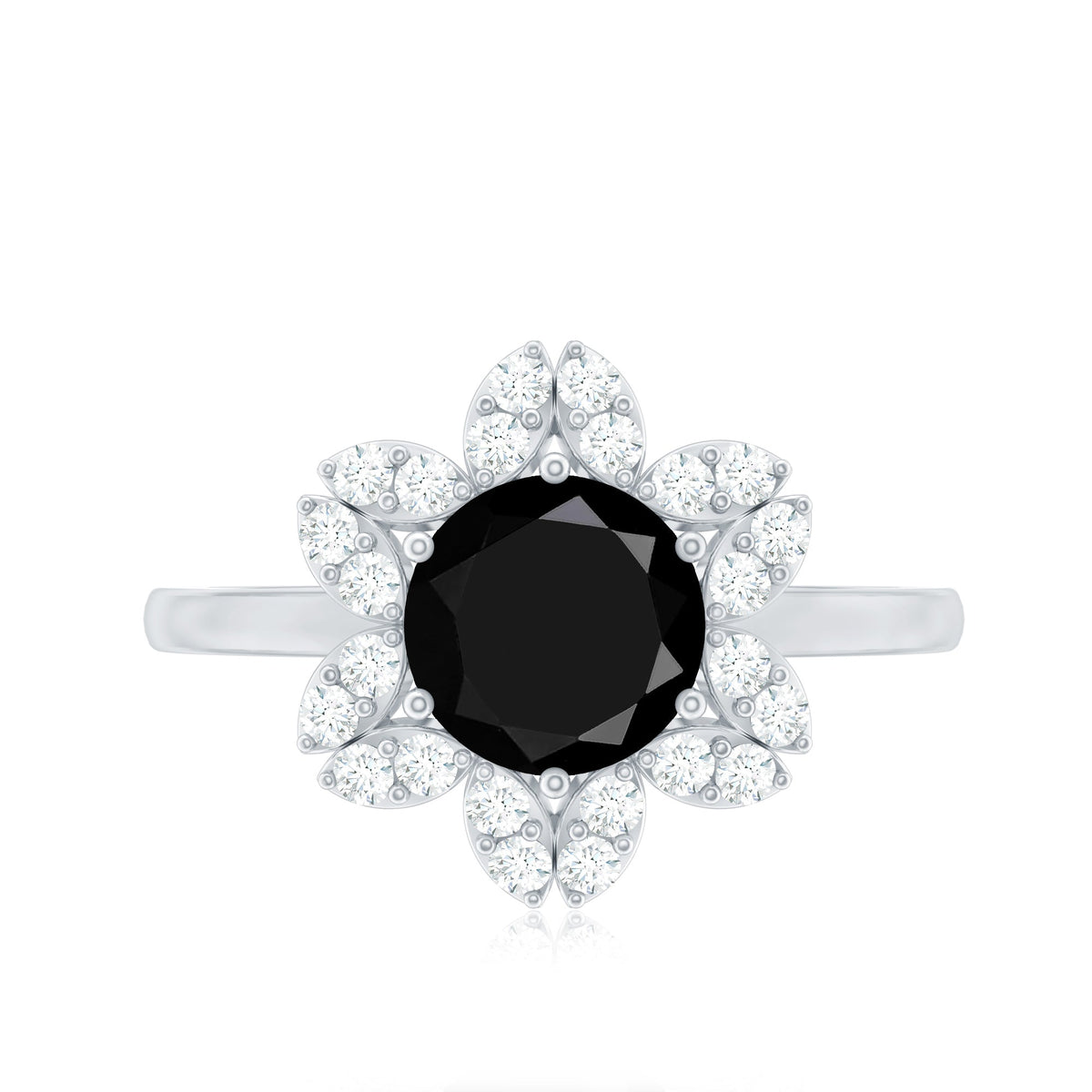Certified 2 Carat Lab Grown Black and White Diamond Flower Engagement Ring
