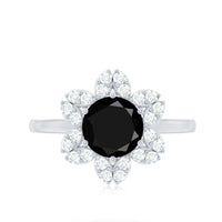 Certified 2 Carat Lab Grown Black and White Diamond Flower Engagement Ring