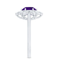 Round Amethyst Flower Engagement Ring with Diamond
