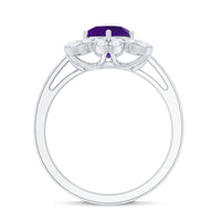 Round Amethyst Flower Engagement Ring with Diamond