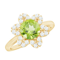 2 Carat Natural Peridot Flower Engagement Ring with Diamond