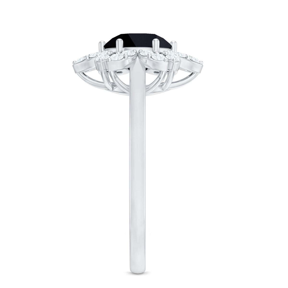 Natural 2.5 Carat Black Spinel Flower Engagement Ring with Diamond