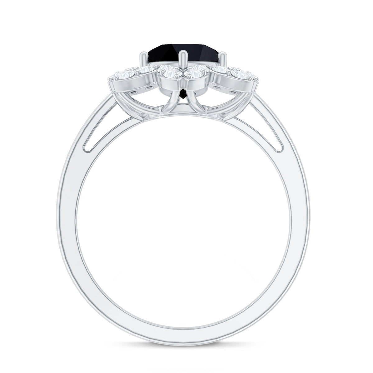 Natural 2.5 Carat Black Spinel Flower Engagement Ring with Diamond