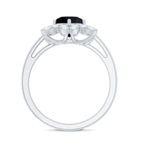 Natural 2.5 Carat Black Spinel Flower Engagement Ring with Diamond