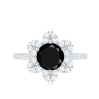 Natural 2.5 Carat Black Spinel Flower Engagement Ring with Diamond