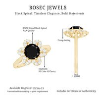 Natural 2.5 Carat Black Spinel Flower Engagement Ring with Diamond