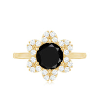 Natural 2.5 Carat Black Spinel Flower Engagement Ring with Diamond