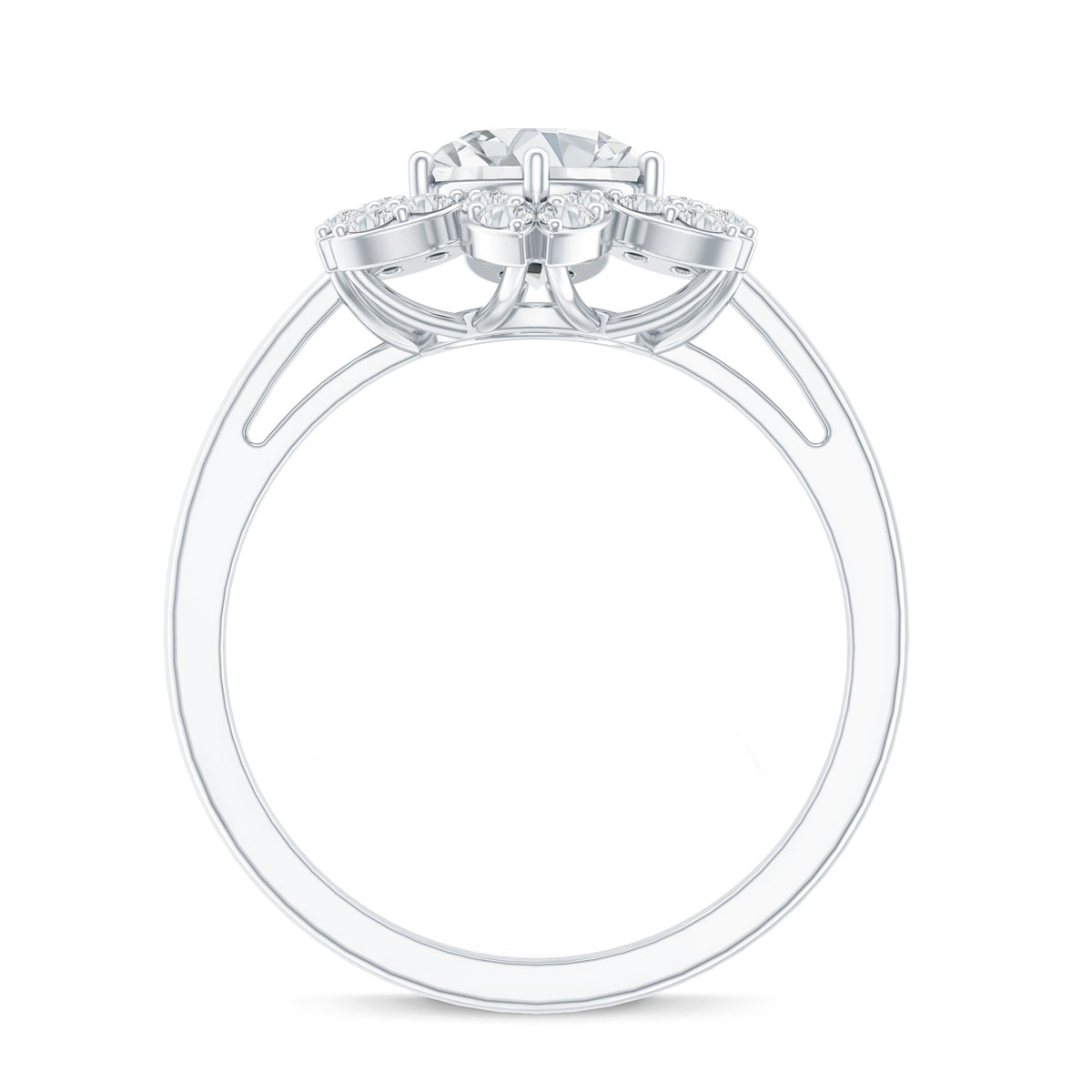 Certified Moissanite Flower Halo Engagement Ring for Women by Rosec Jewels, showcasing a detailed floral halo design in silver tone.
