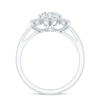 Certified Moissanite Flower Halo Engagement Ring for Women by Rosec Jewels, showcasing a detailed floral halo design in silver tone.