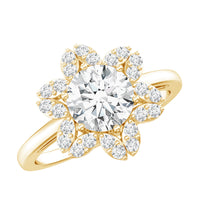 Rosec Jewels moissanite flower halo engagement ring for women featuring a central gemstone with surrounding floral design.
