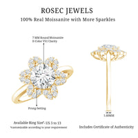 Certified Moissanite Flower Halo Engagement Ring for Women by Rosec Jewels, featuring a sparkling flower-shaped halo design.
