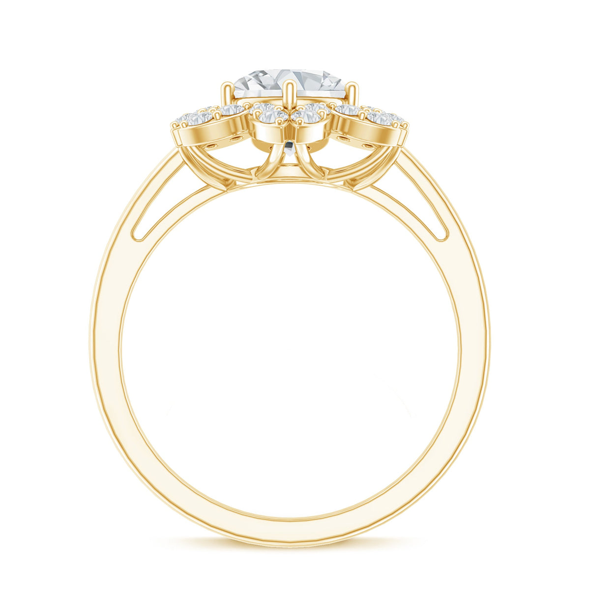 Certified Moissanite Flower Halo Engagement Ring for Women with intricate floral design and sparkling center stone, by Rosec Jewels.