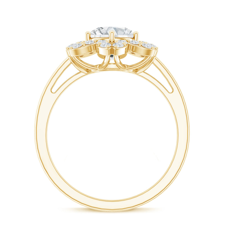 Certified Moissanite Flower Halo Engagement Ring for Women with intricate floral design and sparkling center stone, by Rosec Jewels.