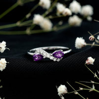 Pear Shaped Amethyst Infinity Promise Ring with Diamond