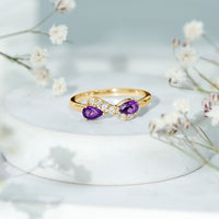 Pear Shaped Amethyst Infinity Promise Ring with Diamond