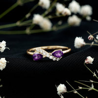 Pear Shaped Amethyst Infinity Promise Ring with Diamond